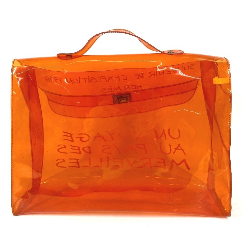 HERMES Vinyl Kelly Bag, Tote Handbag, Vinyl, Women's, Orange - Picture 11 of 16